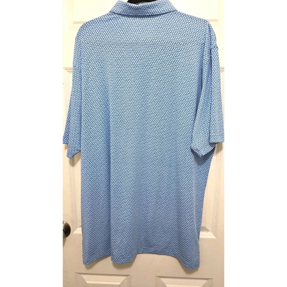 Peter Millar Seaside Polo Mens XL Blue White‎ Geometric Print Short Sleeve Golf
